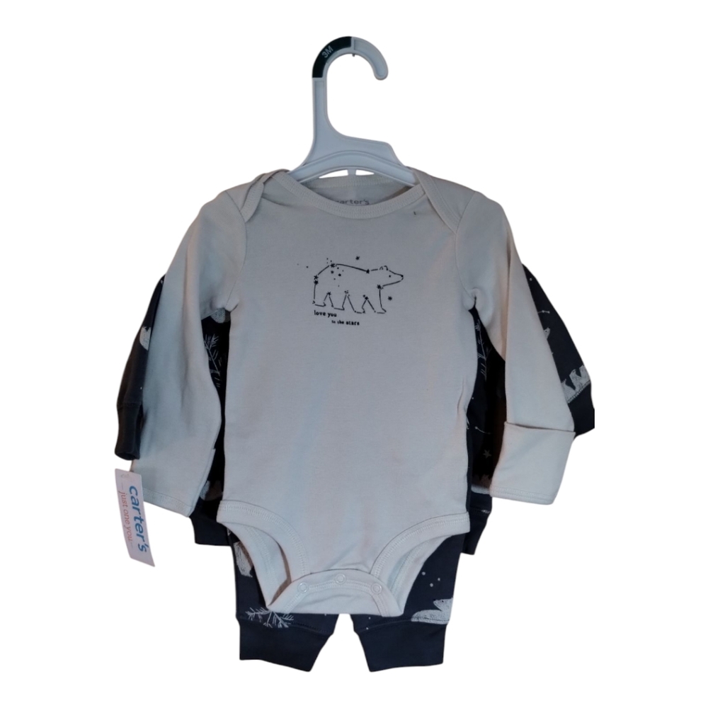 Carter's Baby 3 Piece Cream Bear Constellation Set Onesie Sweat Suit NWT 3 Month - Picture 5 of 5